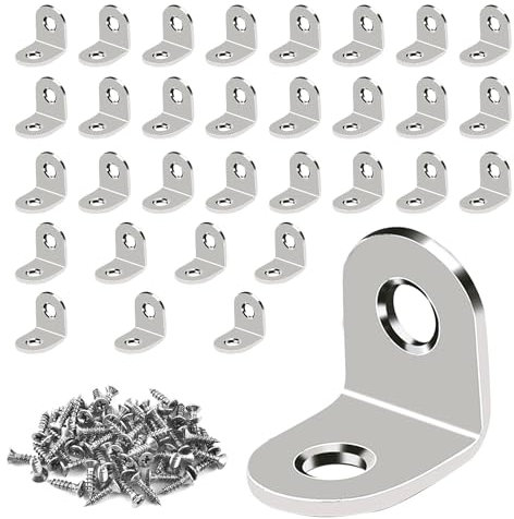 32pcs Soporte de Esquina 90 Grados, 20x20mm Escuadras Pequeñas Metal, Soportes Angulo en Forma de L, Angulos Metalicos Rectos de Acero Inoxidable con Tornillos para Madera Sillas, Mesas