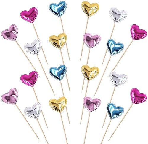 SYKYCTCY 30 Pack Heart Cupcake Toppers Twinkle Sweet Love Heart Cupcake Picks Valentine's Day Cake Topper Happy Birthday Wedding Engagement Baby Shower Cake Decorations Party Supplies
