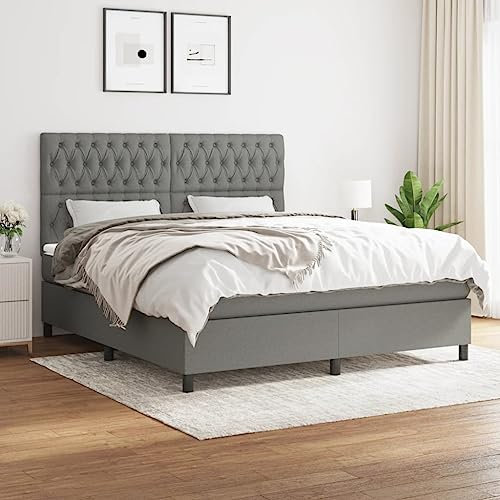 OHOOWOO Boxspringbett mit Matratze Dunkelgrau 180x200 cm Stoff,Hochwertiges Boxspringbett mit Kopfteil und Taschenfederkernmatratze für erholsamen Schlaf