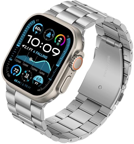 Tasikar Bracelet en métal compatible avec Apple Watch Ultra 49mm Bracelet en acier inoxydable Compatible avec Apple Watch Ultra 3 2 1, Argent