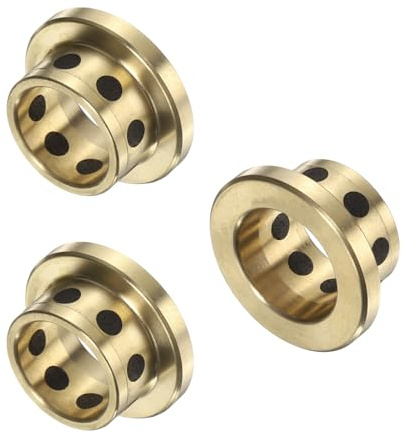 QUARKZMAN 3pz Cuscinetti a Manica Flangiati 12mm Foro x 15mm OD x 10mm Altezza, Boccole a Flangia Avvolte Senza Olio Ottone Grafite, Boccole in Ottone Fuso con Lubrificazione Senza Olio