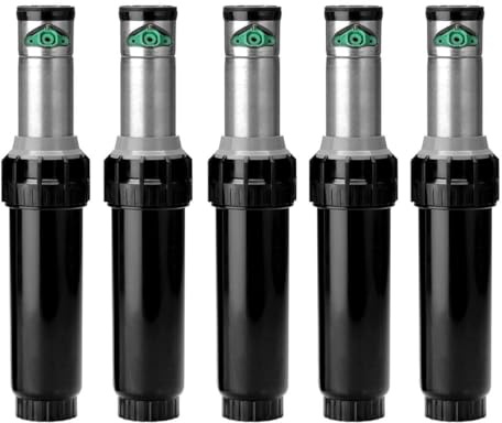 Suinga K-Rain ProSport Rasensprenger, 5 Stück, Edelstahl, Reichweite 13 bis 23 m, Turbinenregner mit einstellbarem Winkel, sektoral und kreisförmig, Bogenspeicher, Druck 2,8 bis 6,2 bar