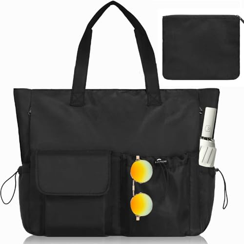 Anpumoony Sac de Plage Femme Imperméable, 45L Grand Sacs Plage XXL avec Fermeture Éclair, Ete Sac de Voyage, Anti Sable Sacs de Piscine, Cabas Tote Bag pour Travail Voyages Shopping