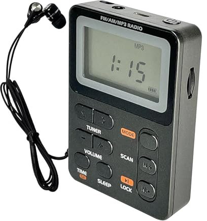 Radio Portátil Pequeña, 8 x 1.7x5.7 Cm Am FM Radios De Bolsillo Am/FM 2 Bandas De Radio Estéreo Digital con Auriculares con Pantalla LCD para Caminar, Trotar