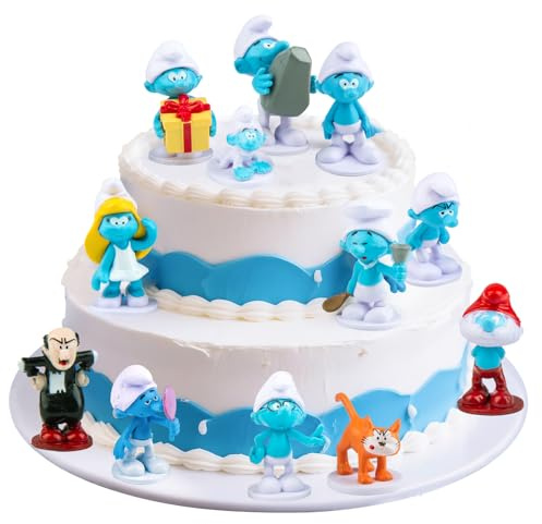 12 Stück Schlümpfe Figuren Tortendeko, Schlümpfe Kuchendeko, Smurfs Tortendeko Set, Cartoon Tortenfiguren Spielzeug Set Geburtstag Kuchen Dekoration für Mädchen Junge