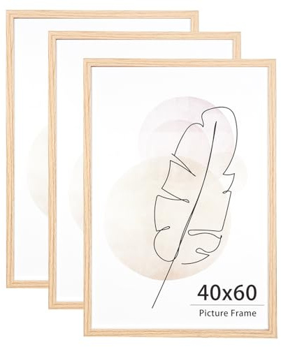 KAIWIN 40x60 Picture Frame Oak Set of 3, Wooden Poster Frame, 40x60 Picture Frames for Wall Mounting Display for Home, Office,Gallery,Holiday with Photos, Posters, Puzzles