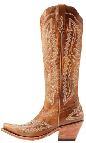 YXADGML Cowboy stövlar för kvinnor cowboy stövlar för kvinnor knähöga med kalv vintage western cowgirlstövlar kvinnor klackade vardagsskor blockklack (gulbrun, 40)