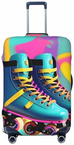 KLJnmbb Retro Colorful Pattini A Rotella Stampa Universale Valigie Copertura Dei Bagagli Elastico Lavabile Viaggio Bagagli Copertura, Nero , L