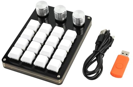 Geavonyg Programación Teclado Macro 3 Perillas RGB 16 Teclas Copiar Pastas Botón Photoshops para Juegos Hotswaps Mecánicos Macro Industrial