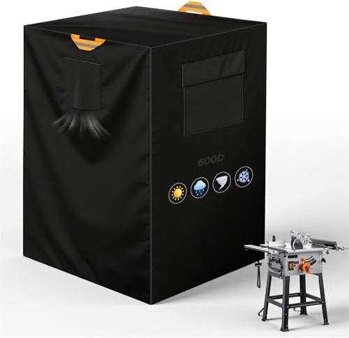 YedZen Table Saw Cover, 600D Oxford 89x69x116cm (LxWxH) Table Saw Cover | Universal Waterproof Bench Saw Cover with Air Vent, Side Pocket and Reflective Handles