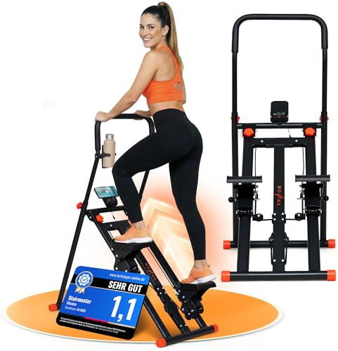 Stairmaster für Zuhause – Movana Treppensteiger Fitnessgerät mit 3 Schwierigkeitsstufen, Testsieger, Handy- & Flaschenhalter, Cardio & Kraft, Stair Climber Stepper Heimtrainer, Ganzkörpertraining