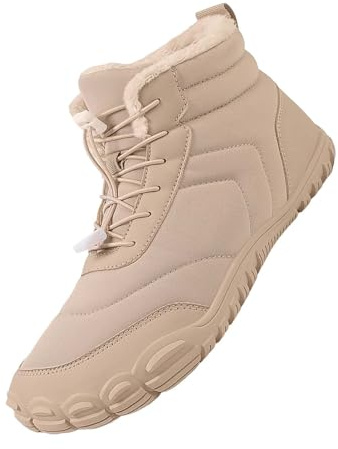 Generiska barfotaskor för män, vattentäta, sneakers fodrade män, vandringsskor, lätta promenadskor, mjuka vinterskor fodrade löparskor, gym, sportskor för fritid, camping, Beige, 40 EU
