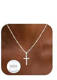 Avotto Collier Croix Argent Femme Collier Croix Chretienne Cross Necklace Women, Chaîne Argent Collie Inoxydable Femme Chain Neckalce
