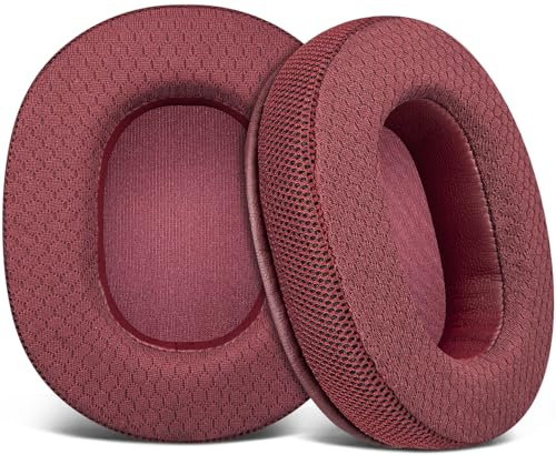 SOULWIT Earpads Replacement for Audio Technica ATH M50X M50XBT M50RD M40X M30X M20X MSR7 SX1 Monitor Headphones, Ear Pads Cushions with Durable Grid Mesh Fabric - Burgundy