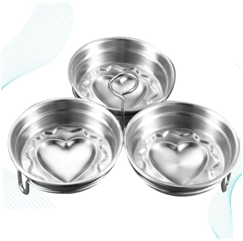 LALADEFIEE Set da 3 Stampi per Uova in Metallo a Forma di Cuore in Acciaio Inox 304, Strumento di Cottura per Uova Sode e Snack, per Colazione e Cucina Domestica