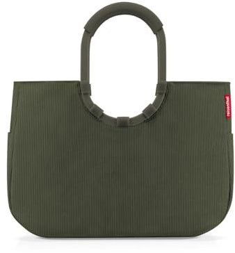 reisenthel loopshopper L cord dark matcha – Stabile Tasche mit praktischen Fächern aus recycelten PET-Flaschen – Charmantes und wasserabweisendes Design