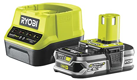Ryobi Akku mit Schnelladegerät 18V, 2,5 Ah, ONE+, mit Überlastungsschutz und Ladezustandsanzeige, RC18120-125