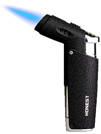 Jet Flamme Briquet Coup Torche Butane Rechargeable Coupe-Vent pour Cigarette Cigare De Plein air Cadeau (Non Inclus Butane) (YY-Black)