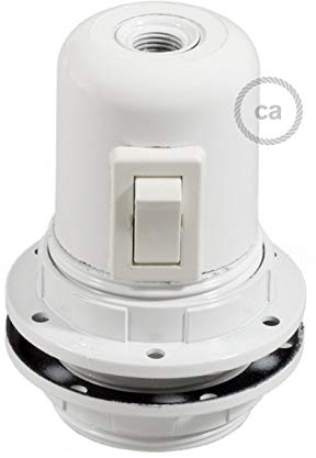 creative cables - Kit Douille E27 en bakelite avec écrou Double Bague pour Abat-Jour et Interrupteur - Blanc