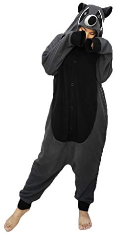Guturris Unisex Tier Kostüm für Erwachsene Waschbär Cosplay Kostüm Halloween Pyjamas Grau M