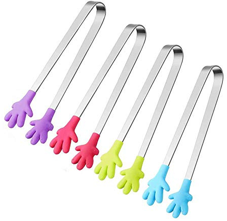 Hand Form Silikon Zange, 4 Stück Mini-Zange mit, Zuckerzangen Lebensmittelzange Beste Küchenhelfer