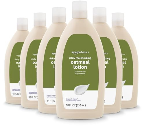 Amazon Basics Daily Moisturizing Oatmeal Body Lotion, Fragrance Free, Non-Comedogenic, Soothing Skin Protectant Moisturizer, 18 Fl Oz (Pack of 6) (Previously Solimo)