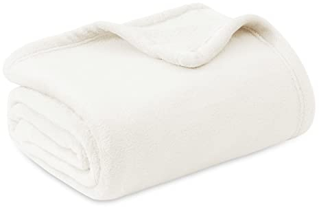 Bedsure Fleece Throw Blanket for Bed - Soft Cosy Fluffy Blankets for Sofa, Warm Double Throws for Audlts, Ivory, 150x200 cm