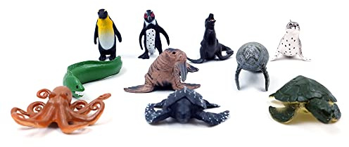 WANGCL Sea Creature Toys 10 STÜCKE Antarktis Ozean Tierfiguren für Kleinkinder Kinder Sea Life Toy Pack Vorschule und Bad Kunststoff Fisch Pinguin Killerwal Dekorationsfiguren Set