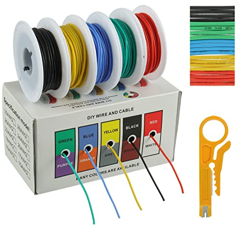 BOJACK 26 AWG silikonkabelset, förtennad koppartråd, 300 V silikon, elektrisk kabelkabelsats, 20 φ3 mm slangar (5 färger, 10 meter, 26 AWG), för gör-det-själv-modeller hushållsapparater osv