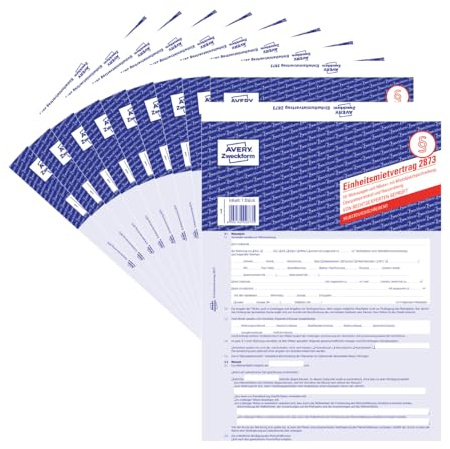 AVERY Zweckform 2873-10 Mietvertrag für Wohnungen und Häuser (Einheitsmietvertrag mit Übergabeprotokoll und Hausordnerung, 5-seitiges Formular in A4, selbstdurchschreibend) 10 Stück, blau