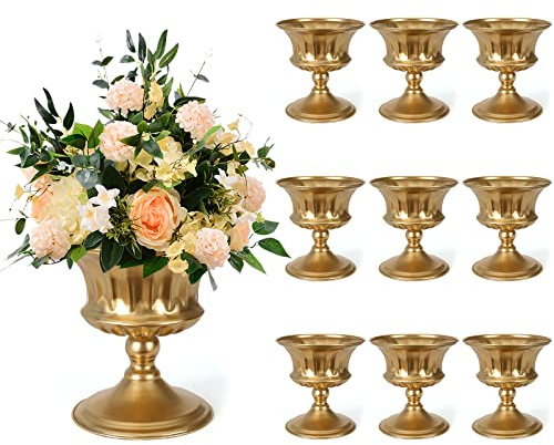 Gold Vases for Wedding Centerpieces, Set of 10 Metal Vase Small Table Centerpiece Flower Stands Wedding Arrangement for Wedding Reception Home Floral Decor Anniversary
