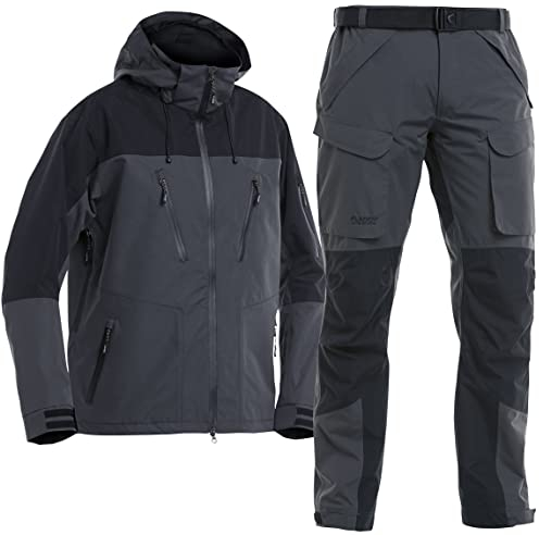 Mega Fishing FLADEN Outdoor Authentic 2.0 Angel Anzug - Grau-Schwarz - Jacke + Hose - Wasserdicht Atmungsaktiv Winddicht - Angelanzug Gr. S - XXL (L)