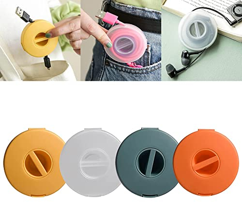 Avvolgicavo dati USB Portatile, Gestione dei Cavi Retrattili, Organizer Cuffie Rotondo, 4 Pezzi, Piccolo, Adatto per Viaggi, in Ufficio, a Casa
