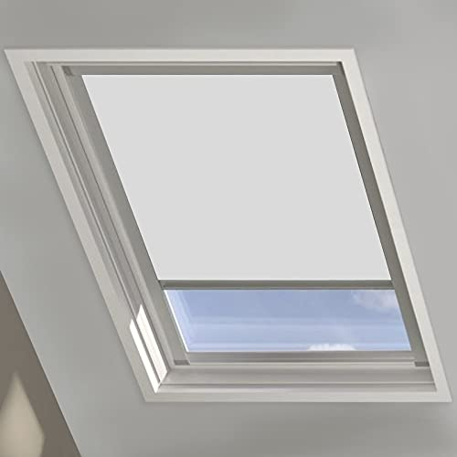 Yakimz Verdunkelungsrollo 100% Verdunkelung Blickdicht Grau Dachfensterrollo Silberner Aluminiumrahmen für Dachfenster Thermo-Rollo M06 (60.3 * 93cm)