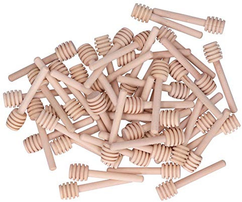 Lot de 50 Bâtonnets de Louche à Miel, 8 Cm en Bois, Petit Bâtonnet D'agitateur de Miel, Mini Bâtonnets de Louche en Nid D'abeille pour Pot de Miel, Distribution de Bruine de Miel et Cadeau de Faveurs