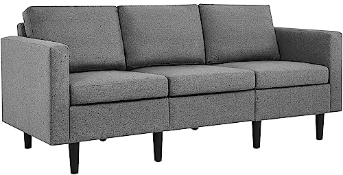 Yaheetech Leinen Sitzsofa 3-Sitzer-Sofa Couch Polstersofa Wohnzimmersofa für 3 Personen, max.340 KG belastbar, für Schlafzimmer, Hellgrau, 188,5 cm L × 79 cm B × 80 cm H, Zubehör im Staufach