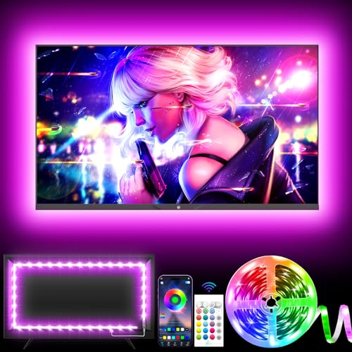 KANTUTOE Ruban LED TV, 5M TV LED pour 55- 75 TV, musique sync Bluetooth app et télécommande TV LED Strip USB alimenté pour chambre/jeux