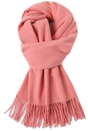 Wambere 200cm x 68cm Damen Winter Warmer Schal mit Quasten,Fransenschal Pashmina Scarves Fransentücher Damentuch Stola Halstuch für Tägliches Tragen Outdoor Aktivitäten Radfahren Spaziergang,Altrosa