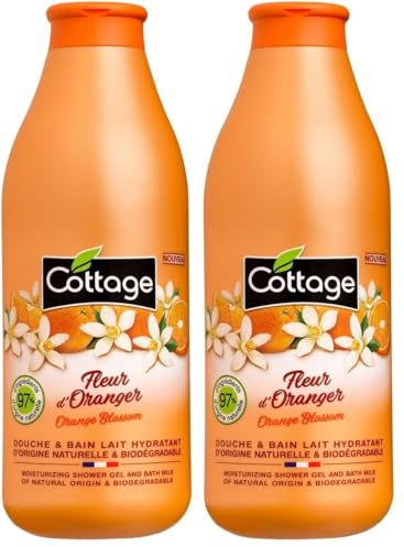 Cottage Gel Douche & Bain Lait Hydratant 97% d'Ingrédients d'Origine Naturelle, 750ml -Fabriqué en France - Fleur d'Oranger (Lot de 2)