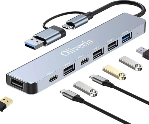 Adattatore USB C Hub 3.0, 7 in 2 multiporta con 3.0, 2.0 porte, distributore, hub di tipo C per MacBook Air/Pro, Galaxy, iPad, Windows, laptop, desktop, PS4/PS5, ecc