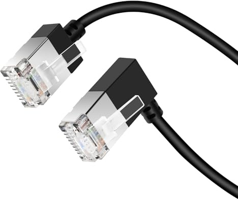 Flexible Cat6 Ethernet Cable 90° Right Angled 2M, Gigabit UTP LAN Cable | Ultra Thin & Slim Rj45 Network Cord, 10Gbps 550MHz Cat6a Internet Cord, for PC, Modem, Windows (Black)