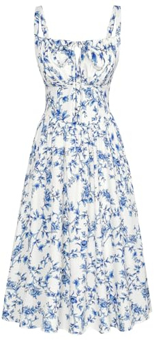 SCARLET DARKNESS Summer Dresses for Women UK Casual Floral Beach Sundress Sleeveless Spaghetti Milkmaid Dress Dark Blue S