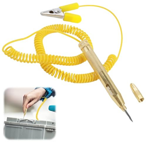Joynine Penna Testa Tensione per Veicoli | Tester Tensione DC 6V 12V 24V | Tester Elettrico | Tester Fusibile Auto | Penna Tester per Auto con Lampada LED | Filo Spirale Lungo | Giallo