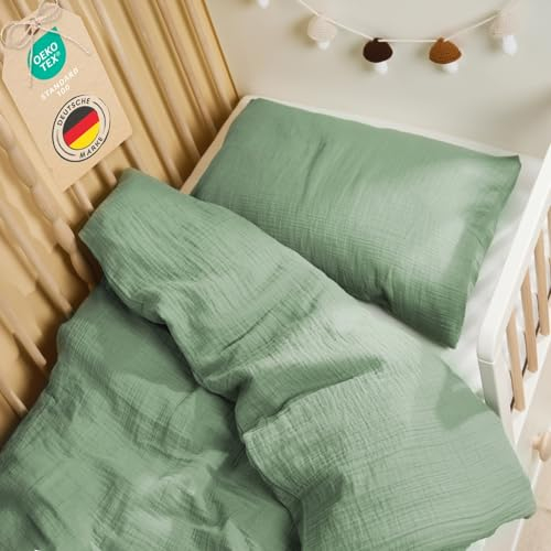 Laleni Funda Nórdica Cuna 100x135 cm Algodón, Funda Almohada 40x60 cm - Ropa Cuna Certificada Oeko-Tex - Verde