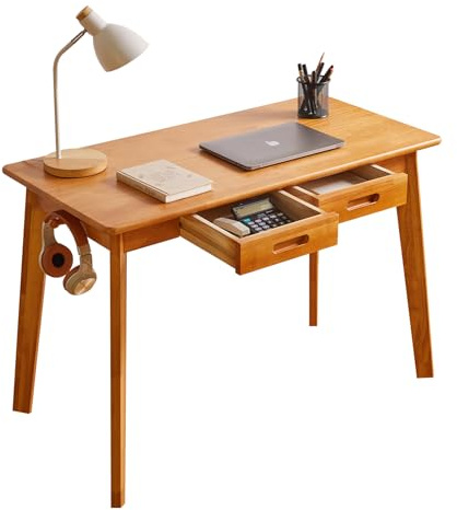 Aibiju Escritorio de Madera con Cajón y Barra para Colgar, Mesa de Escritorio Pequeña para Computadora, Mesa de Comedor Pequeña, Color Madera de Cerezo YD-WD01N