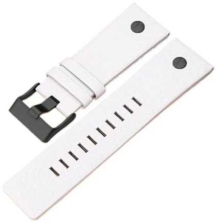 Chlikeyi Armband 22–30mm Nadelschnalle aus echtem Leder für Herren-Uhrenkette, Weiß schwarz, 22mm