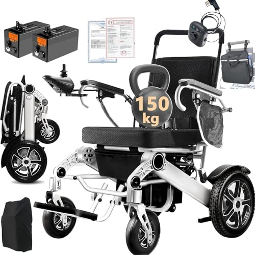 WEYRAL Elektrorollstuhl 51cm Extrabreiter Sitz, 2 * 12AH Lithium-Batterie, 40KM Doppelbatteriedesign Rollstuhl Elektrisch für Allen Gelände, Inklusive Hecksteuerung, Staubbeutel und Tragetasche