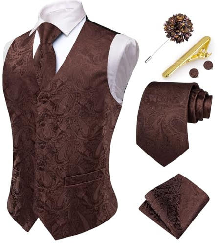 Hi-Tie Ensemble gilet de costume pour homme - Gilet formel cachemire jacquard - Pour fête de mariage