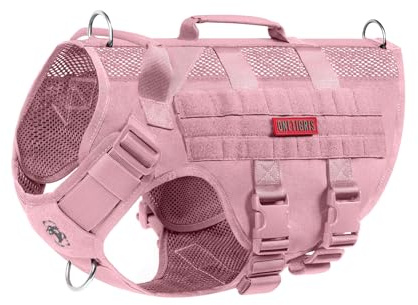 OneTigris Hundsele för medelstora hundar, ventilerande nättyg, taktisk anti-dragsele med 2 handtag, justerbar bröstsele, rosa, M