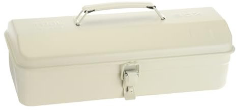 sourcing map Tool Box 14.2 Portable Steel Tool Box Hip Roof Style with Metal Latch Closure Tool Chest for Household Workshop Car, White